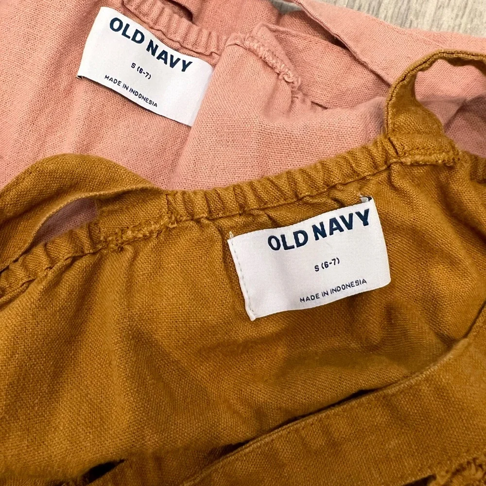 Old Navy Girls Romper Linen Blend Cross Back Straps sz Small 6-7 Bundle